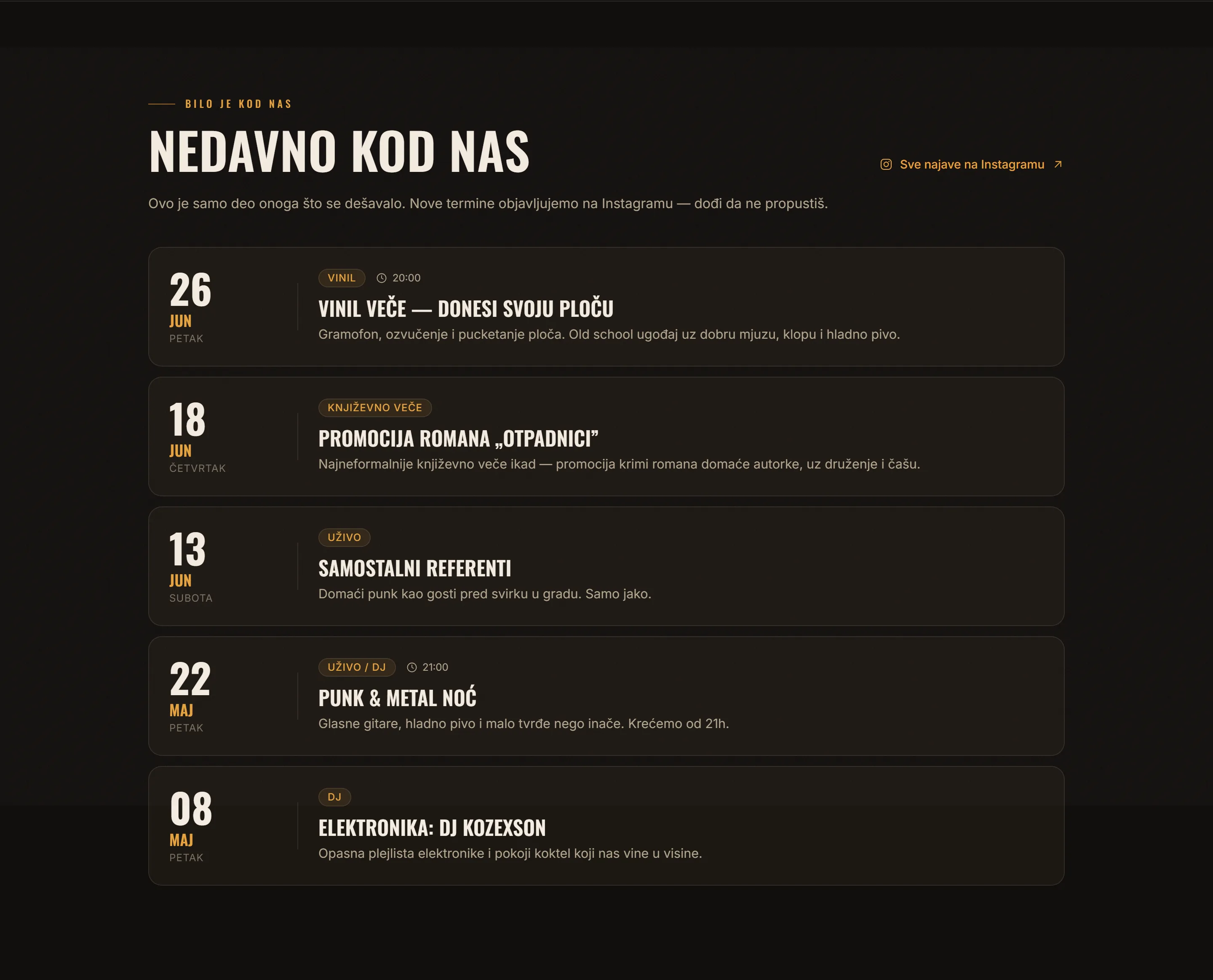 Kenny Pub — Događaji
