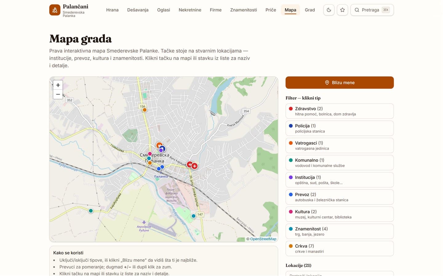 Palančani.rs — Mapa grada