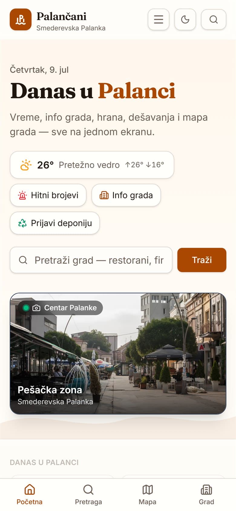 Palančani.rs na mobilnom telefonu