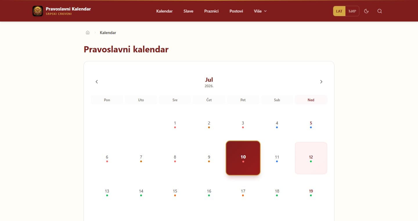 Pravoslavni kalendar — Kalendar